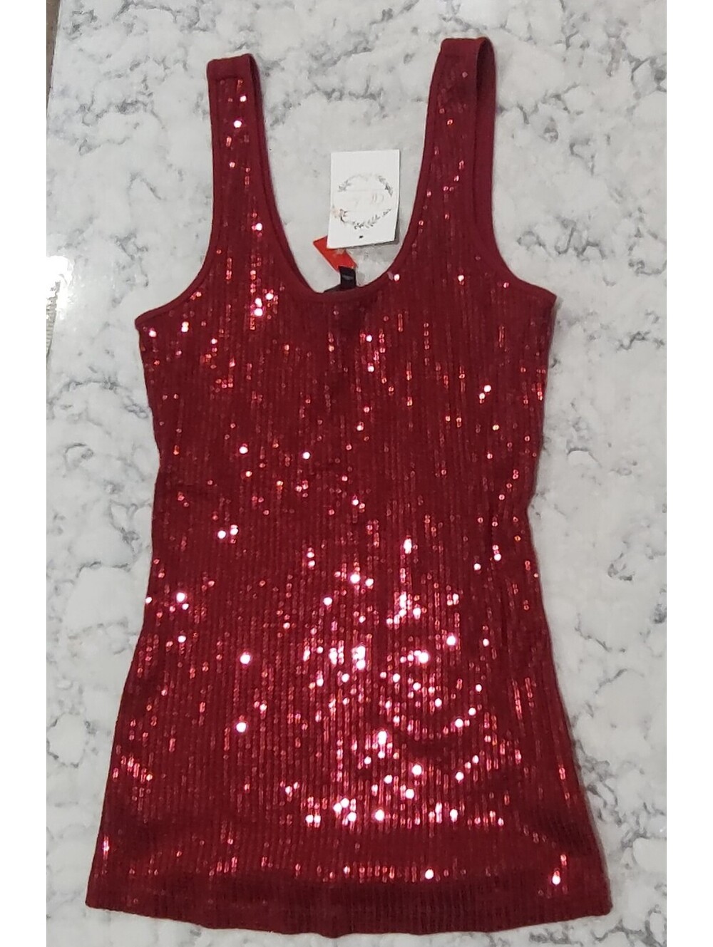 Express Red Sequin Ribbed Tank Top Size Small #Glam #HolidayParty #NewYears